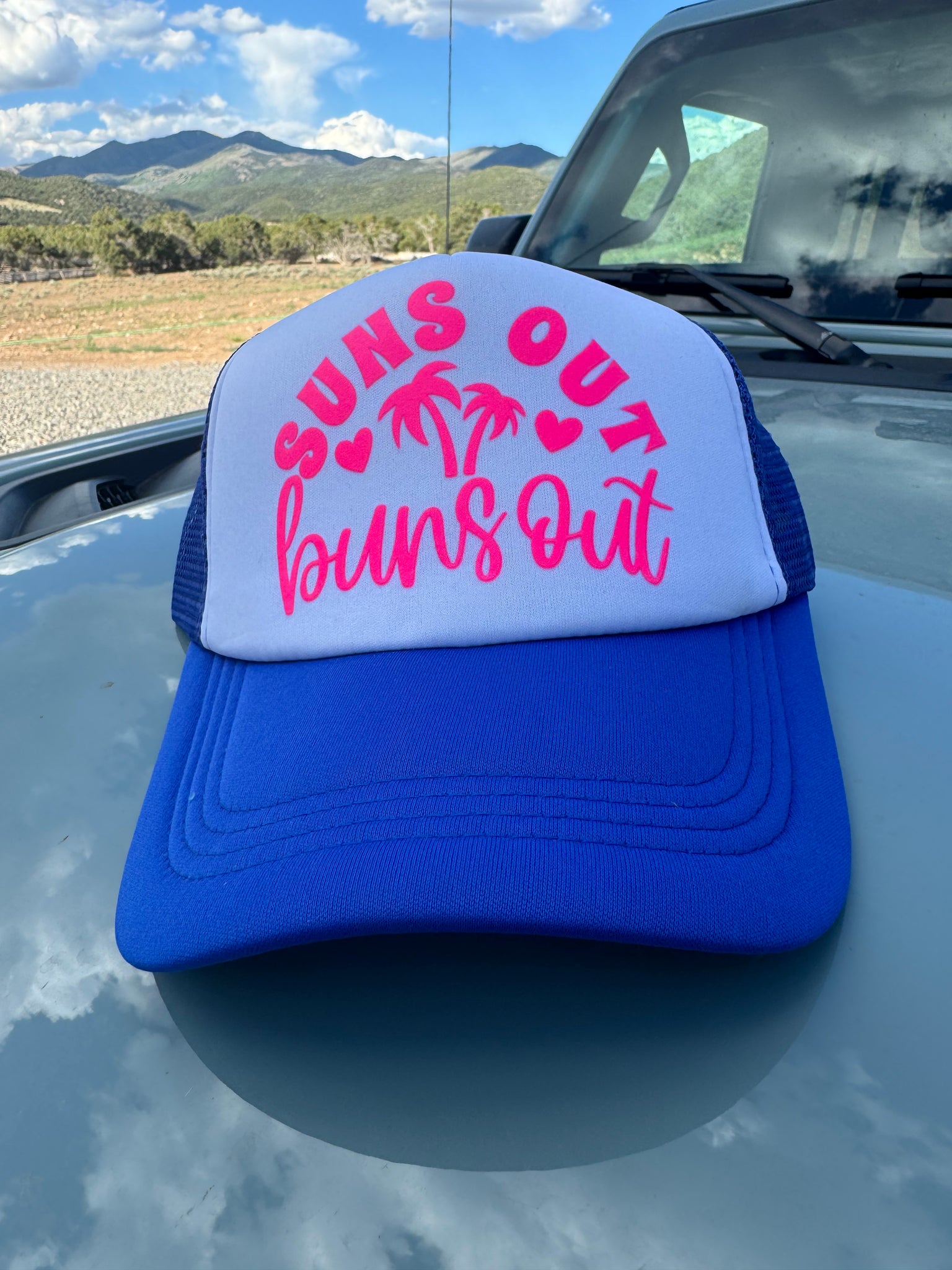 RoyalBlue/Neon Suns Out Buns Out Trucker Hat