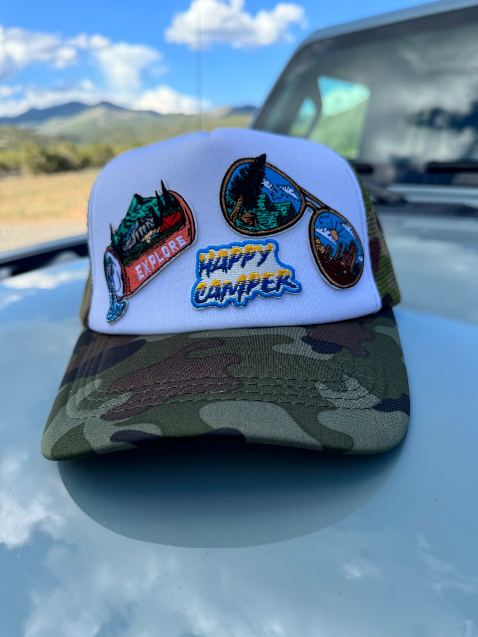 Camo Happy Camper Trucker Hat