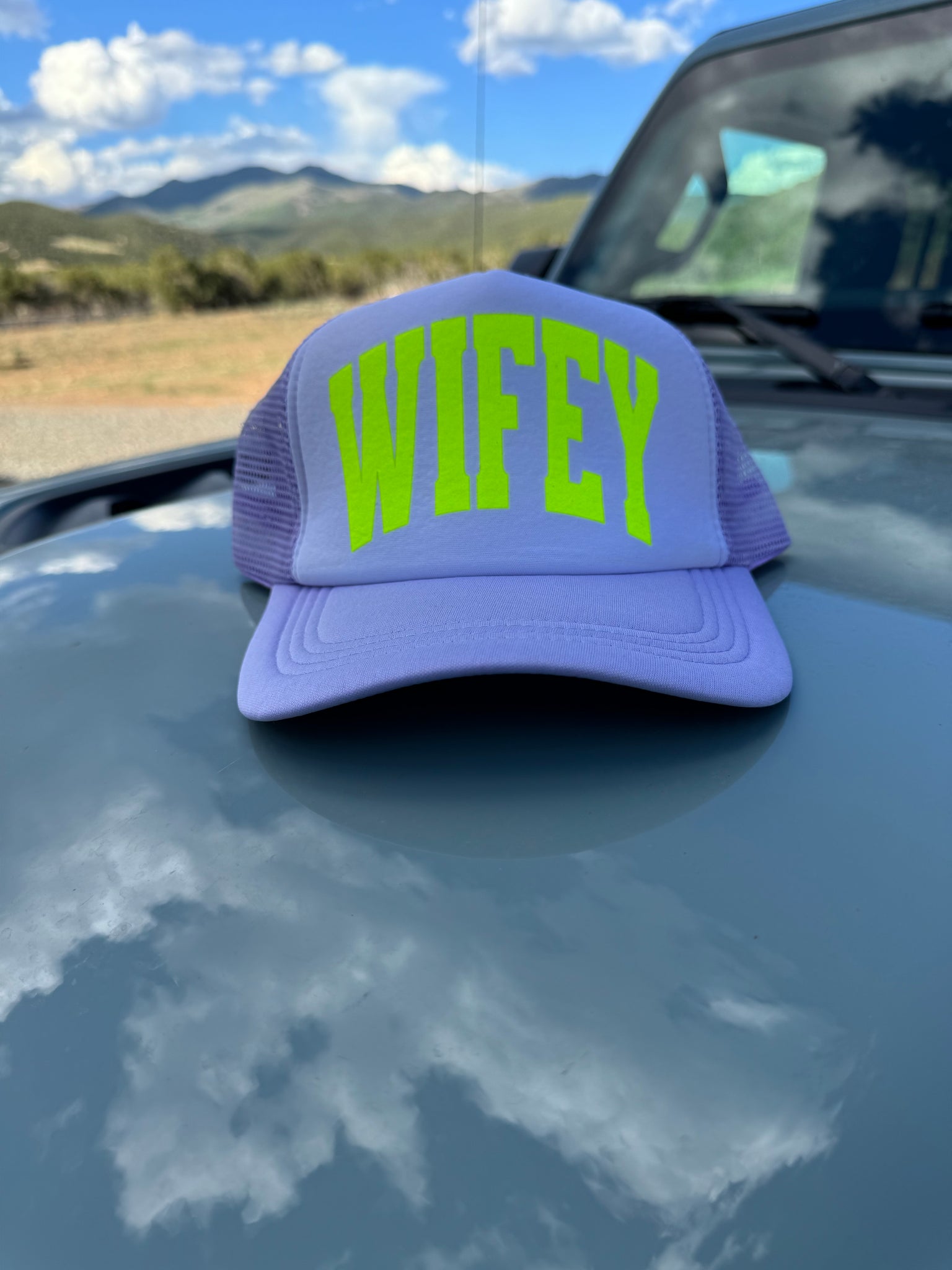 Neon Yellow/ Purple Wifey Trucker Hat